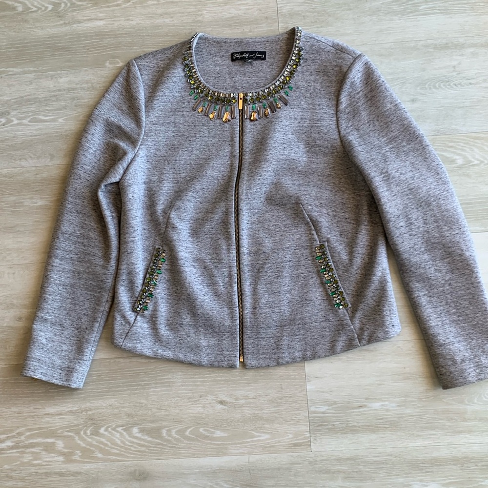 Elizabeth and James Quinn  Rhinestone Jacket, Size Large, Gray color. Like New.